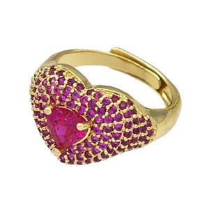 Copper Heart Rings Micro Pave Fuchsia Zirconia Adjustable Gold Plated, approx 14mm, 18mm dia [FN40502]