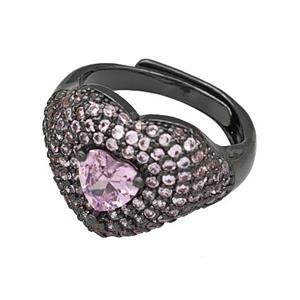 Copper Heart Rings Micro Pave Zirconia Adjustable Black Plated, approx 14mm, 18mm dia [FN40504]