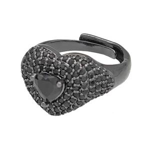Copper Heart Rings Micro Pave Zirconia Adjustable Black Plated, approx 14mm, 18mm dia [FN40505]