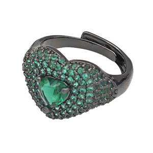 Copper Heart Rings Micro Pave Green Zirconia Adjustable Black Plated, approx 14mm, 18mm dia [FN40507]