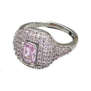 Copper Rings Micro Pave Pink Zirconia Adjustable Platinum Plated, approx 13-16mm, 18mm dia [FN40510]