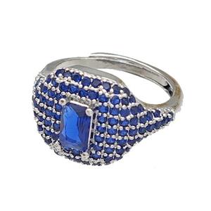 Copper Rings Micro Pave Blue Zirconia Adjustable Platinum Plated, approx 13-16mm, 18mm dia [FN40512]
