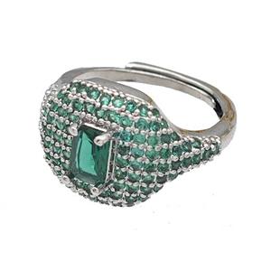 Copper Rings Micro Pave Green Zirconia Adjustable Platinum Plated, approx 13-16mm, 18mm dia [FN40513]