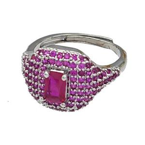 Copper Rings Micro Pave Fuchsia Zirconia Adjustable Platinum Plated, approx 13-16mm, 18mm dia [FN40514]