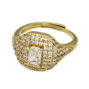 Copper Rings Micro Pave Zirconia Adjustable Gold Plated, approx 13-16mm, 18mm dia [FN40515]