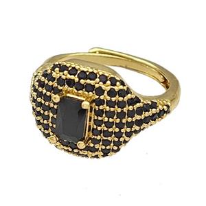 Copper Rings Micro Pave Black Zirconia Adjustable Gold Plated, approx 13-16mm, 18mm dia [FN40517]