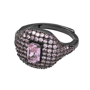 Copper Rings Micro Pave Pink Zirconia Adjustable Black Plated, approx 13-16mm, 18mm dia [FN40521]