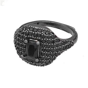 Copper Rings Micro Pave Black Zirconia Adjustable Black Plated, approx 13-16mm, 18mm dia [FN40522]