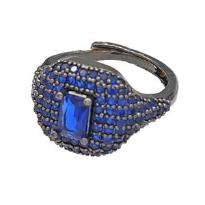 Copper Rings Micro Pave Blue Zirconia Adjustable Black Plated, approx 13-16mm, 18mm dia [FN40523]