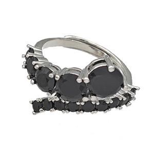 Copper Rings Micro Pave Black Zirconia Adjustable Platinum Plated, approx 3-7mm, 18mm dia [FN40528]