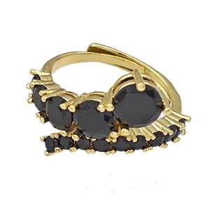 Copper Rings Micro Pave Black Zirconia Adjustable Gold Plated, approx 3-7mm, 18mm dia [FN40529]