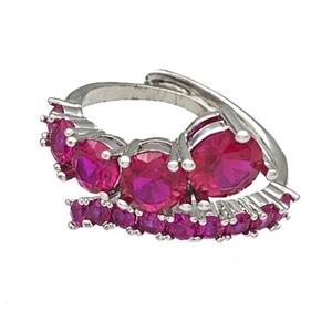 Copper Rings Micro Pave Fuchsia Zirconia Adjustable Platinum Plated, approx 3-7mm, 18mm dia [FN40531]