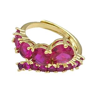 Copper Rings Micro Pave Fuchsia Zirconia Adjustable Gold Plated, approx 3-7mm, 18mm dia [FN40532]