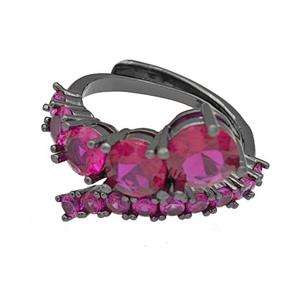 Copper Rings Micro Pave Fuchsia Zirconia Adjustable Black Plated, approx 3-7mm, 18mm dia [FN40533]