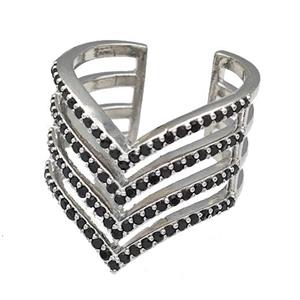 Copper Rings Micro Pave Black Zirconia Platinum Plated, approx 20mm, 18mm dia [FN40536]