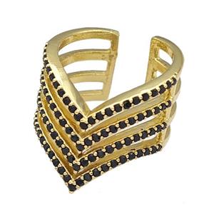 Copper Rings Micro Pave Black Zirconia Gold Plated, approx 20mm, 18mm dia [FN40537]