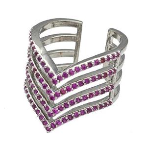Copper Rings Micro Pave Fuchsia Zirconia Platinum Plated, approx 20mm, 18mm dia [FN40539]