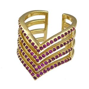 Copper Rings Micro Pave Fuchsia Zirconia Gold Plated, approx 20mm, 18mm dia [FN40540]