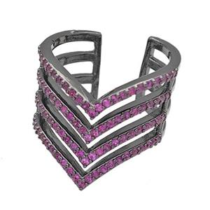 Copper Rings Micro Pave Fuchsia Zirconia Black Plated, approx 20mm, 18mm dia [FN40541]