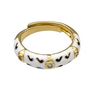 Copper Rings Pave Zircon White Enamel Adjustable Gold Plated, approx 4.5mm, 18mm dia [FN40542]