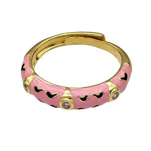 Copper Rings Pave Zircon Pink Enamel Adjustable Gold Plated, approx 4.5mm, 18mm dia [FN40543]