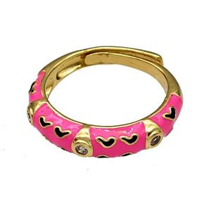 Copper Rings Pave Zircon HotPink Enamel Adjustable Gold Plated, approx 4.5mm, 18mm dia [FN40544]