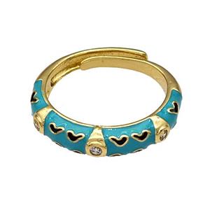 Copper Rings Pave Zircon Teal Enamel Adjustable Gold Plated, approx 4.5mm, 18mm dia [FN40545]
