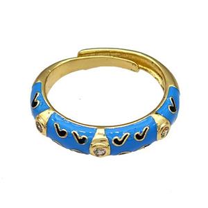 Copper Rings Pave Zircon Blue Enamel Adjustable Gold Plated, approx 4.5mm, 18mm dia [FN40546]