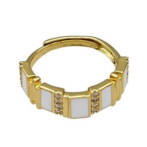 Copper Rings Pave Zircon White Enamel Adjustable Gold Plated, approx 6mm, 18mm dia [FN40547]