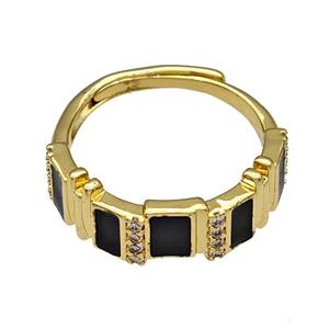 Copper Rings Pave Zircon Black Enamel Adjustable Gold Plated, approx 6mm, 18mm dia [FN40548]