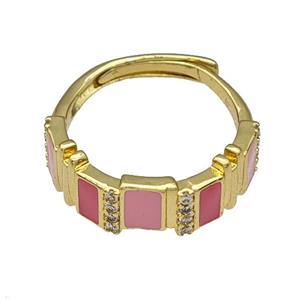 Copper Rings Pave Zircon Pink Enamel Adjustable Gold Plated, approx 6mm, 18mm dia [FN40549]