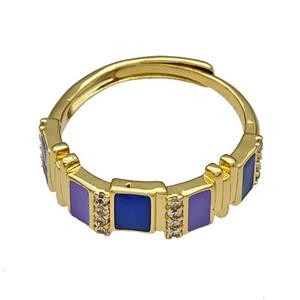 Copper Rings Pave Zircon Lavender Enamel Adjustable Gold Plated, approx 6mm, 18mm dia [FN40550]