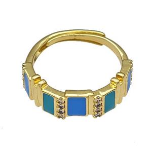Copper Rings Pave Zircon Blue Enamel Adjustable Gold Plated, approx 6mm, 18mm dia [FN40551]