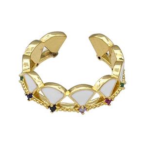 Copper Rings Pave Zircon White Enamel Adjustable Gold Plated, approx 6mm, 18mm dia [FN40552]