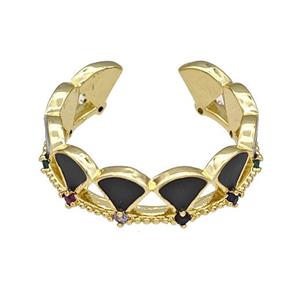 Copper Rings Pave Zircon Black Enamel Adjustable Gold Plated, approx 6mm, 18mm dia [FN40553]