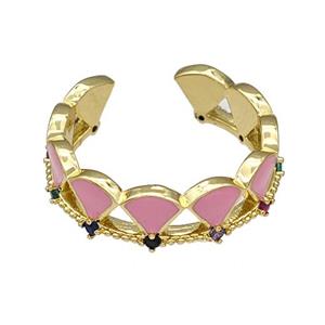Copper Rings Pave Zircon Pink Enamel Adjustable Gold Plated, approx 6mm, 18mm dia [FN40554]