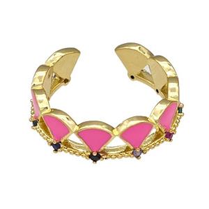 Copper Rings Pave Zircon Pink Enamel Adjustable Gold Plated, approx 6mm, 18mm dia [FN40555]