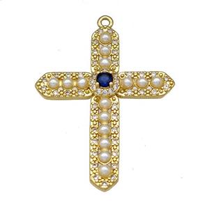 Copper Cross Pendant Micro Pave Pearlized Resin Gold Plated, approx 25-32mm [FN40570]