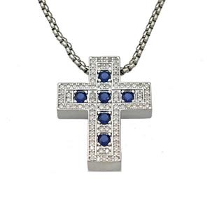 Copper Cross Necklace Micro Pave Zirconia Platinum Plated, approx 22-28mm, 2mm, 40-45cm length [FN40573]