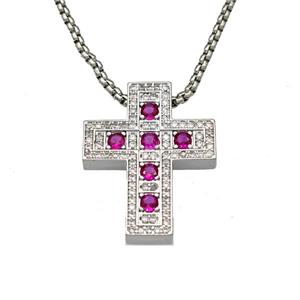 Copper Cross Necklace Micro Pave Zirconia Platinum Plated, approx 22-28mm, 2mm, 40-45cm length [FN40574]