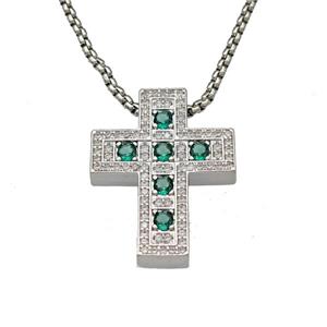 Copper Cross Necklace Micro Pave Zirconia Platinum Plated, approx 22-28mm, 2mm, 40-45cm length [FN40575]
