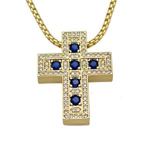 Copper Cross Necklace Micro Pave Zirconia Gold Plated, approx 22-28mm, 2mm, 40-45cm length [FN40577]