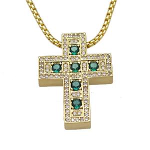 Copper Cross Necklace Micro Pave Zirconia Gold Plated, approx 22-28mm, 2mm, 40-45cm length [FN40579]