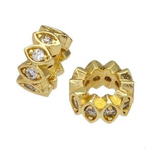 Copper Rondelle Beads Micro Pave Zirconia Large Hole Gold Plated, approx 8mm [FN40586]