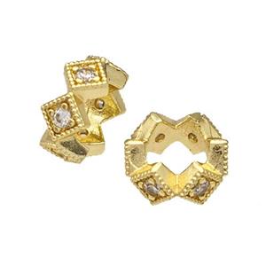 Copper Rondelle Beads Micro Pave Zirconia Gold Plated, approx 8mm [FN40589]