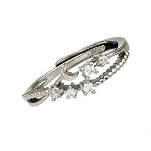 Copper Rings Micro Pave Zirconia Flower Adjustable Platinum Plated, approx 6mm, 18mm dia [FN40600]