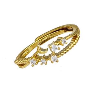 Copper Rings Micro Pave Zirconia Flower Adjustable Gold Plated, approx 6mm, 18mm dia [FN40601]