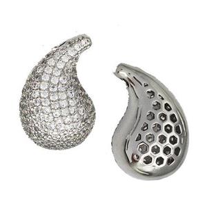 Copper Teardrop Pendant Micro Pave Zirconia Hollow Platinum Plated, approx 15-25mm [FN40602]