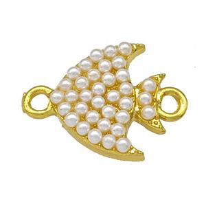 Copper Fish Connector Pave Pearlized Resin Gold Plated, approx 16mm [FN40606]
