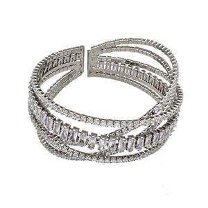 Copper Bangles Pave Zircon Platinum Plated, approx 2mm, 55mm dia [FN40619]